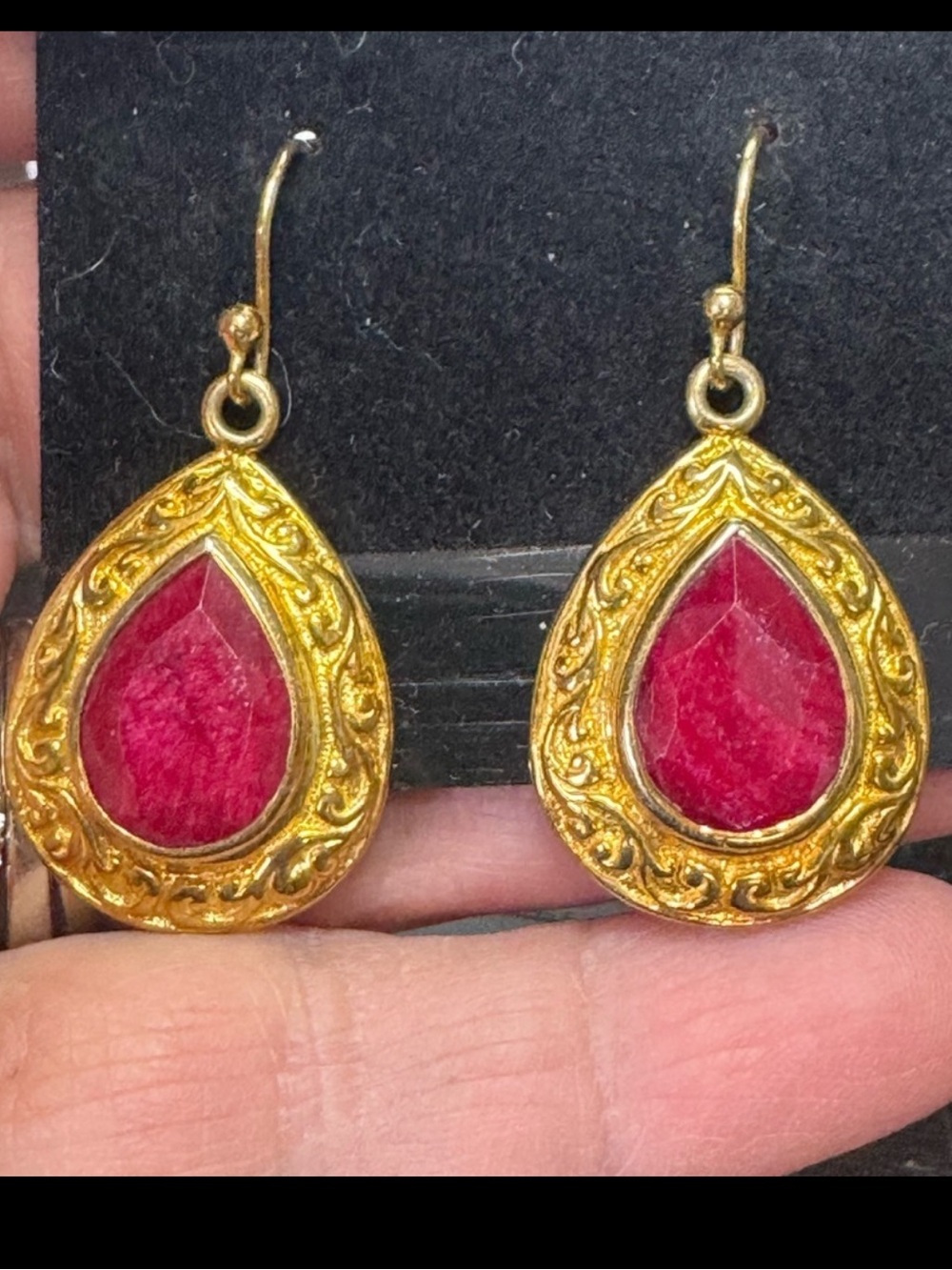 925 Gold Vermeil Genuine Ruby Teardrop Dangle Earrings